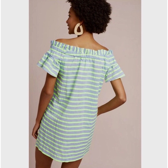 Anthropologie Corey Lynn Calter Neon Striped Off-The-Shoulder Mini Dress NWT L - Picture 4 of 15